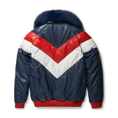 Men's Two-Tone Leather Puffer Jacket