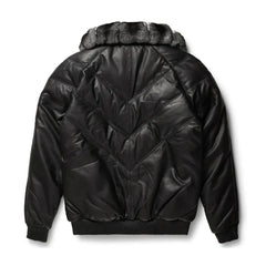 Men's Black Leather Puffer Jacket
