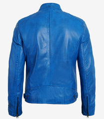 Real Leather Men's Blue Cafe Racer Jacket