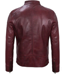 Real Leather Men's Burgundy Cafe Racer Jacket