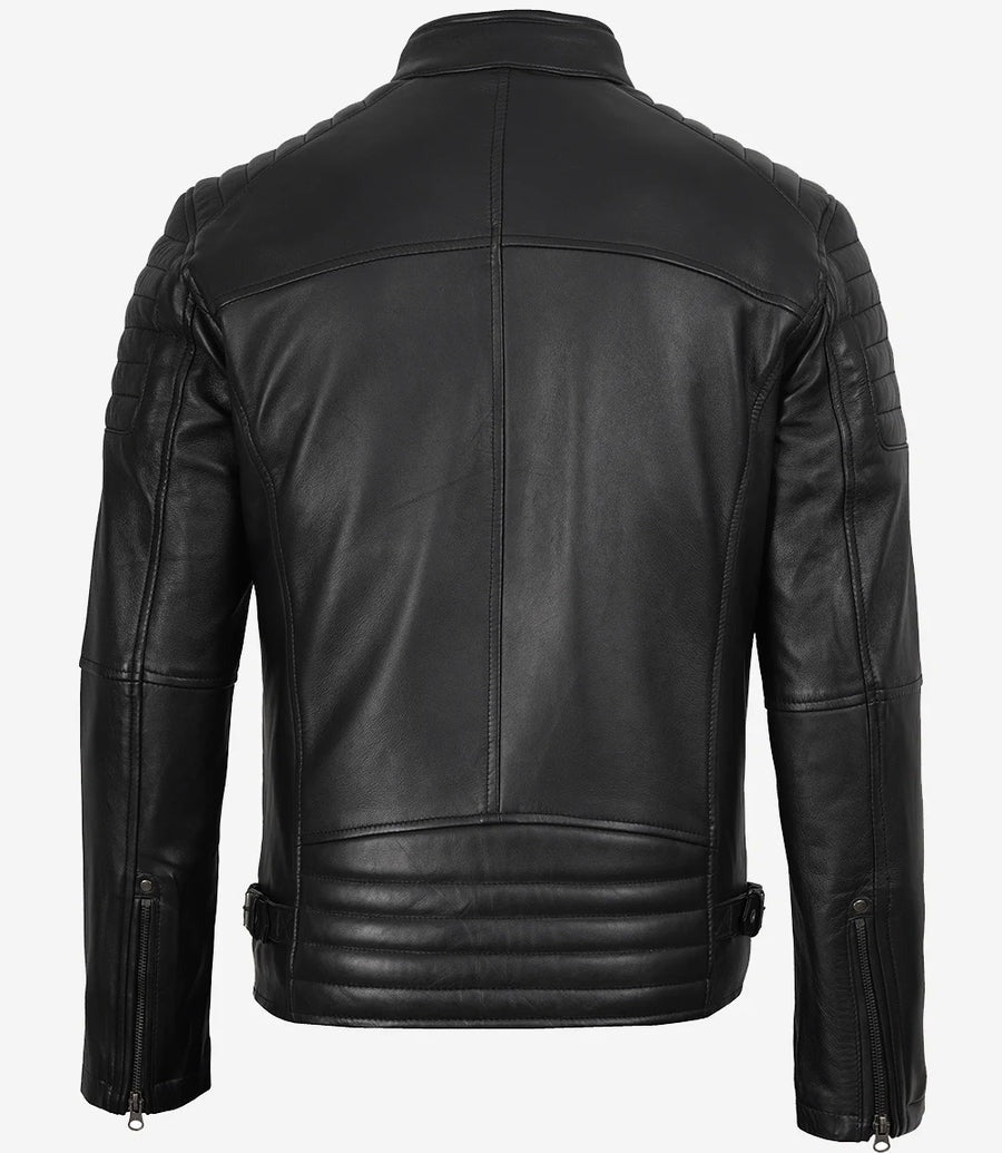 black Men’s Cafe Racer Leather Jacket backside