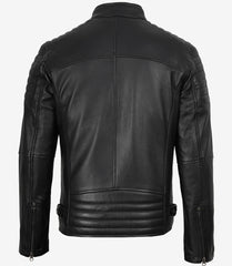black Men’s Cafe Racer Leather Jacket backside