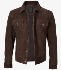 Men's Dark Brown Trucker Suede Jacket