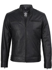 Men's Matte Black Cafe Racer Style Leather Jacket