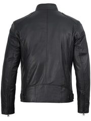 Men's Matte Black Cafe Racer Style Leather Jacket