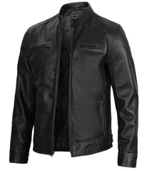 Real Leather Men's Black Cafe Racer Jacket