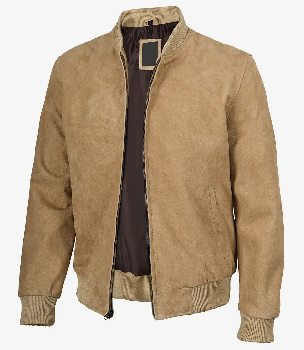 Camel Brown Men's Suede Bomber Jacket